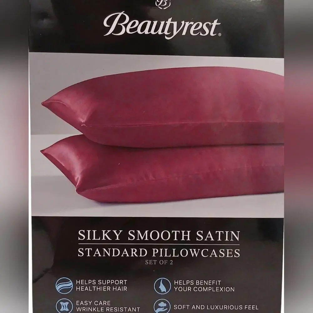 2 Pc Beautyrest STANDARD Satin Pillowcases Dark RED‎ Silky Therapeutic Hair Skin